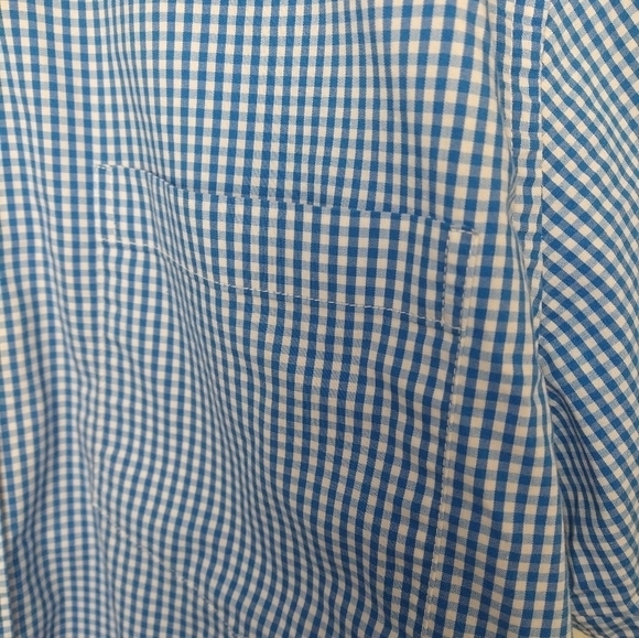 $Epic studio men's button up blue white gingham print short sleeve shirt. Size L - Picture 5 of 8